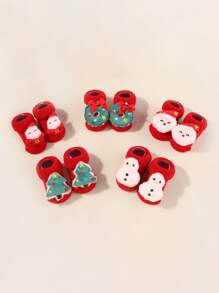 2/5 pares de calcetines rojos de Navidad para bebés unisex niños y niñas - Diseño 3D de Papá Noel, muñeco de nieve, árbol de Navidad y corona, artículos esenciales para bebés en el hogar, cumpleaños, festivales y viajes, calcetines para bebés recién nacidos para otoño, invierno y uso diario