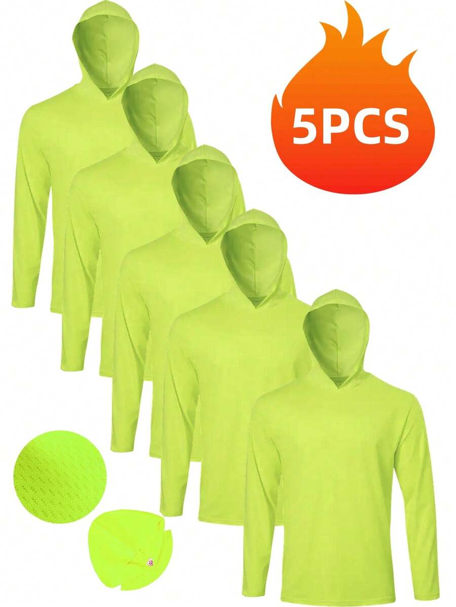 Men's 5-Pack Performance Long Sleeve Hoodies - Breathable Polyester Micro Mesh | Athletic Fit For Sports & Casual Wear - Màu vàng - Xem 1