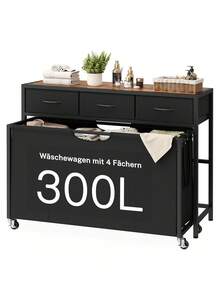 Wäschesortierer, Wäschekorb mit Rollen und 4 herausziehbaren Beuteln, 300 L großer Wäschekorb-Organizer mit 3 Schubladen, Wäschesammler mit Rädern für die Organisation von Waschküche, Badezimmer, Schlafzimmer