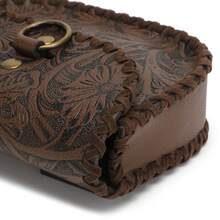 Women's Shoulder Bag Handmade Leather Carved Flower Fanny Pack Vintage Tan Adjustable Belt Mini Shoulder Bag Western Style Carved Leather Waist Bag Vintage Embossing Craft Versatile Crossbody Bag - 咖啡 - 查看 9