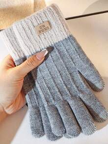 Korean Style Touch Screen Gloves, Cute Thickened Warm Gloves For Women, Suitable For Cycling, Driving In Winter, Unisex Five Finger Design