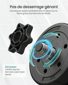 SONGMICS Kit Haltères Musculation 2-en-1, 2 x 10 kg, Poids Réglable, avec Barre d'Extension Supplémentaire en Acier, Revêtement en Plastique, Fitnesse, Musculation, à la Maison, Noir d'Encre - Noir - Voir 6