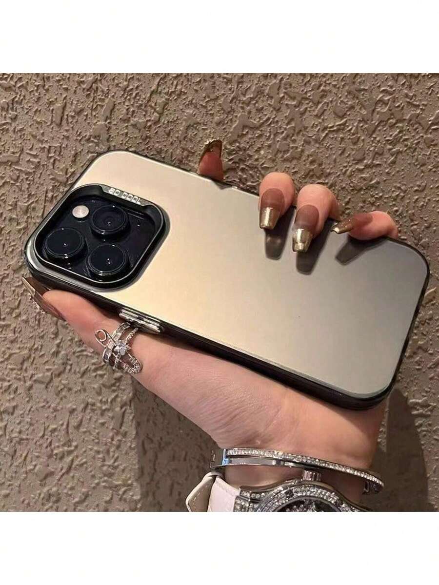 1pc Frosted Imd Material Metallic Double Layer Silver-Plated Button Mobile Phone Case Compatible With IPhone - Multicolor - View 1