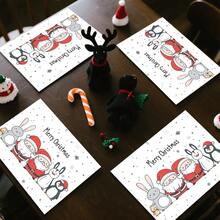 1set/4pcs/6pcs Christmas Cartoon Old Man And Penguin Pattern Placemats, Machine-Washable Rectangular Polyester Placemats, Table Protectors, Heat-Insulating Placemats, Restaurant Table Decorations, Party Supplies, Christmas Decorations, Can Be Given As Gifts