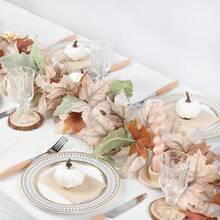 2pcs Fall Maple Leaves Garland Decoration  Artificial Fall Foliage Garland With White Pumpkins Autumn Decor For Halloween Thanksgiving Home Table Decor - 白色 - 查看 6
