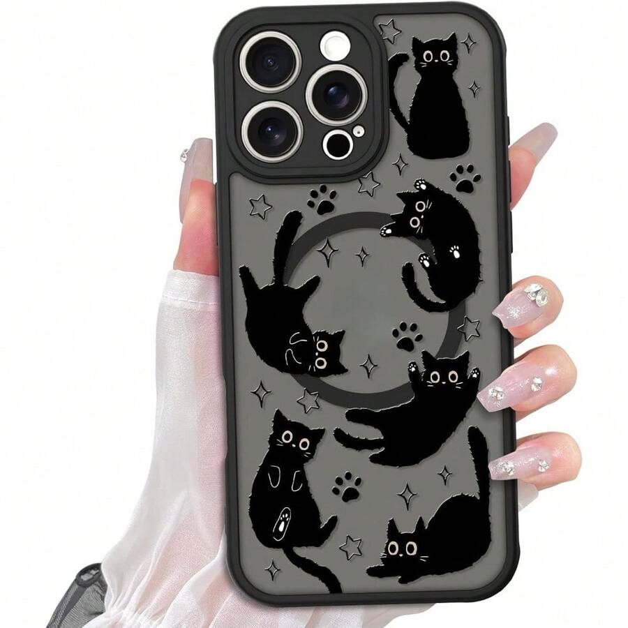 Cute Black Cat Magnetic Case Compatible With IPhone 16 Pro Max 16 15 14 13 12 Pro/Plus Case, Compatible With MagSafe, Soft Bumper Hard Back Kawaii Animal Protective Phone Cover - JKFGCX đen - Xem 1