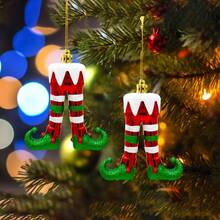 2 Packs Glittery Plastic Christmas Elf Legs Ornaments - Red & White Striped Elf Boot Tree Pendants, Festive Holiday Decorations For Seasonal Celebrations Home Decor Christmas Decorations Room Decor