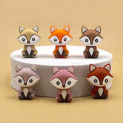 6pcs 3D Silicone Cartoon Animal Beads, DIY Craft Beads, Keychain, Bag Pendant Accessories - Cute Fox Design