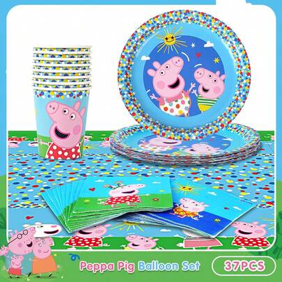 Hasbro Bộ đồ dùng tiệc  chính hãng 37 món, bao gồm khăn trải bàn, cốc giấy, đĩa giấy, khăn ăn, bộ đồ dùng dùng một lần theo chủ đề hoạt hình cho tiệc sinh nhật, quà tặng, thích hợp cho Giáng sinh, Halloween và các lễ hội khác.