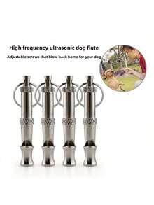 超声波狗哨 - 超声波可调音调宠物训练工具，带钥匙扣，无需电池（银色）