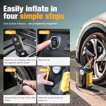 CARSUN Portable Tyre Inflator Pump - Car Accessories, 150PSI Car Air Compressor, Car Tyre Pump, 12V Car Cigarette Lighter Plug, No Batteries Required, Plug And Play, Fast Inflation/Auto Stop. LED Lighting And Digital/Analogue Pressure Gauge, Suitable For Cars/Motorcycles/Bicycles/Basketballs. Gift