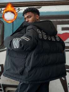 2025 男士简约休闲时尚百搭连帽棉衣，冬季保暖 - 黑色 - 查看 1