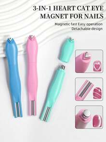 三合一心形3D磁性美甲贴纸，猫眼效果，双条纹和蛇月图案 | 专业美甲工具及用品，适用于真指甲和假指甲/按压式指甲