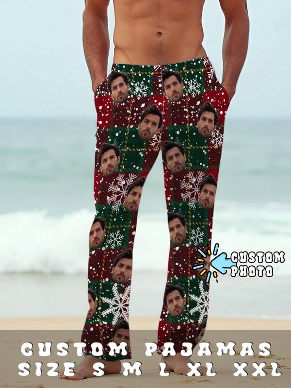 Men Personalized Face Pajama Pants, Christmas Gift, Custom Picture Pajamas Bottoms, Custom Couple Christmas Pants, Christmas Party Photo Pajamas Pants Gifts For Her Him, Fall