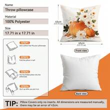 1pc Thanksgiving Pumpkin & Floral Single-Sided Printed Throw Pillow Cover - Peach Velvet Cushion Cover 45*45cm