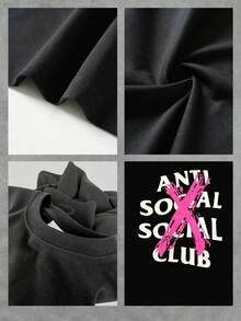 1Pcs Men's T-Shirt 100% Cotton Double-Sided Digital Print With Pink X Logo Design - màu đen - Xem 4