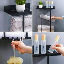 Towel Racks For Bathroom, Wall Mounted Towel Holder, 2 Tier Towel Rack With Shelf, Heavy Duty Bath Towel Holder, Black - 黑色 - 查看 6