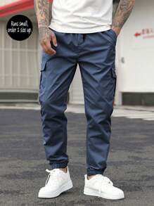 Spring/Autumn New Multi-Pocket Loose Casual Cargo Pants For Men, Runs Small, Order 1 Size Up, Fall - Blue - View 3