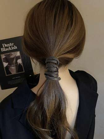 1pc Fashionable & Versatile Leather Wrapped Hair Scrunchie Ponytail