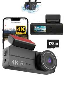 4K 汽车行车记录仪，WiFi 车载摄像头，带应用程序控制，1.47 英寸屏幕行车记录仪，带 24 小时停车监控（不含有线套件），G 传感器 - 黑色 - 查看 16