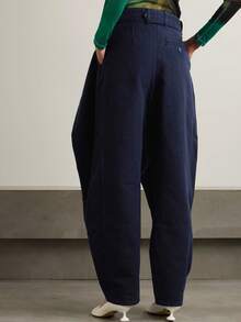 Magic Mia Women's High Waist Cargo Barrel Pants - Navy Blue Paperbag Waist With Adjustable Belt & Multi-Pockets | Vintage Tapered Fit For Casual Daily, Office Work & Outdoor Hiking(100% Cotton Breathable) For All Seasons - 藏蓝色 - 查看 2