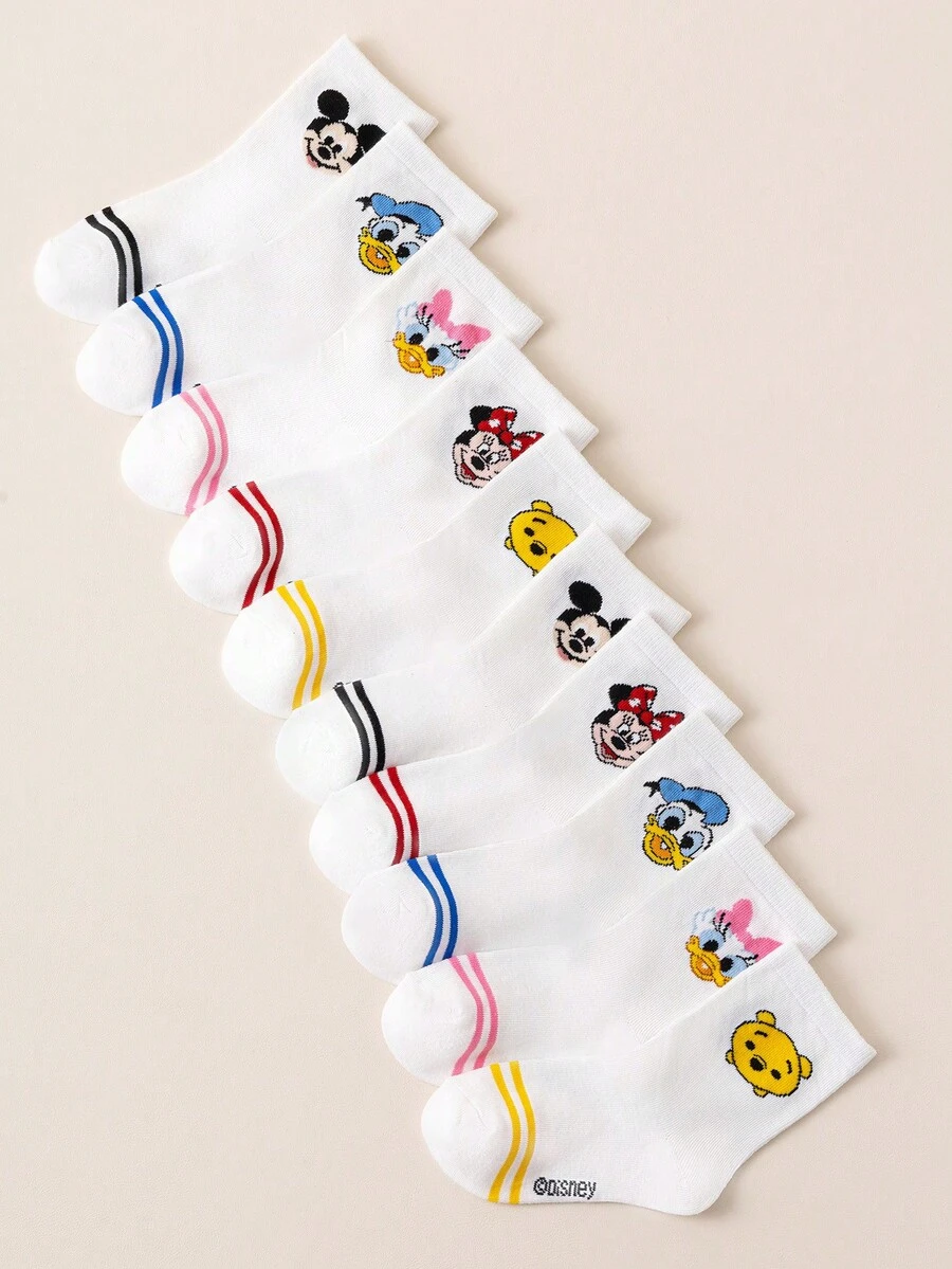 Disney 10/5 Đôi tất trẻ em họa tiết Mickey Minnie dễ thương, tất dài đến bắp chân cho bé gái, tất hoạt hình Hàn Quốc cho bé trai mùa xuân/thu, tất trẻ sơ sinh, tất - Nhiều màu - Xem 1