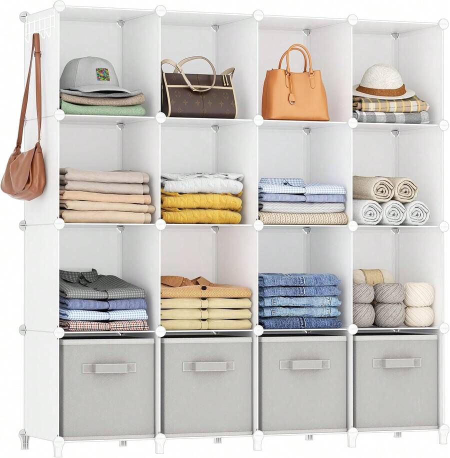 HOMIDEC Closet Organizers And Storage, 16 Cube Storage Organizer, Closet Organizer Bookshelf Cubes Shelves For Clothes, Bedroom, Kids Room, Bathroom, Wardrobe, Garment Racks, White - 透明的 - 查看 1