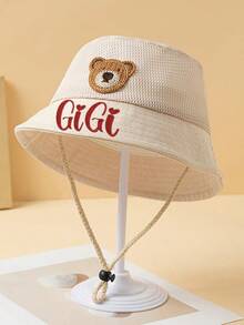 Customized Name Embroidered Lightweight Summer Bucket Hat For Kids, Boys & Girls Sun Protection Hat, Mesh Cute Strap Bucket Cap, Matching Parent-Child Beige Hat, Adventure Hat, Sunshine Energy Hat, Beach Bear Hat, Picnic Grass Hat, Spring Atmosphere Hat, Children's Day Gift, Thanksgiving Gift, Christmas Gift, Easter Gift - Yellow - View 7