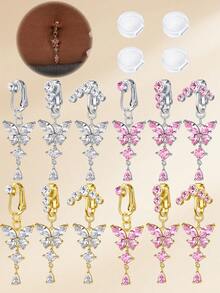 1 buc. piercing fals pentru buric de tip clip-on cu fluture, din zirconiu cubic, stil funky, inel fals pentru ombligete pentru femei, piercing fals pentru buric, inel fals pentru ombligete - Inel fals pentru burtă cu fluture - Vizualizare 3