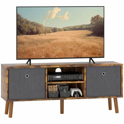  HOMCOM TV Cabinet Stand Unit For TVs Up To 50" Flat Screen With Foldable Drawers And Shelves, Entertainment Centre For Living Room, Bedroom Rustic Brown