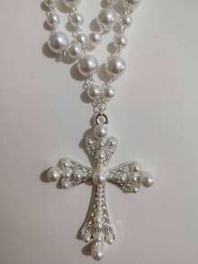 2 件套仿珍珠项链男士时尚嘻哈风格多层串珠颈链项链配饰