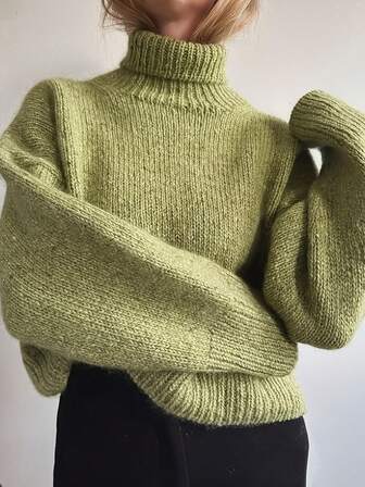 Plus Size Long Sleeve Knit Turtleneck Top, Regular Length, Slightly Stretchy