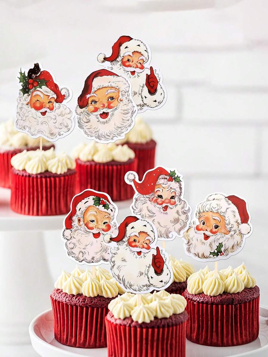 12 Stücke Weihnachtsmann Cupcake Topper, fröhliche Weihnachten Cupcake Picks für Weihnachtsthemen Party, Silvester Feiertags Party Kuchen Dekoration Zubehör