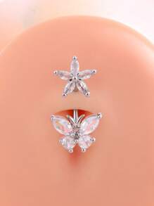 1 قطعة خاتم سرة مرصع بالزركونيا بتصميم الفراشة والنجمة الخماسية