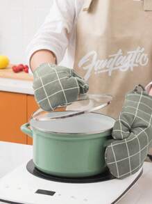 1pc/2pcs/4pcs Plaid Heat Resistant Oven Gloves, Micorwave, Cooking Gloves For Kitchen, Oven, Grill, High Temperature Insulated Cooking Mittens - Multicolor - View 12