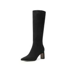 Women's Knee High Boots Chunky Block Heel Square Toe Side Zipper Solid Color Fashionable Sexy Tall Boots For Women For  Autumn/Winter - DA LỘN MÀU ĐEN - Xem 6