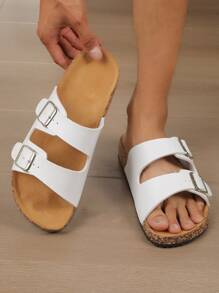 Unisex Casual Slip-On Sandals With Adjustable Buckle Closure, Cork Sole, Soft And Comfortable, Breathable, Flat, Suitable For Daily Wear, Beach, Vacation And Relaxation At Home