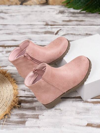 1 Đôi bốt cổ ngắn chống trượt màu trơn tối giản cho trẻ em