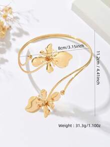 1pc Minimalist Elegant Floral & Leaf Wrap Asymmetrical Exaggerated Adjustable Arm Cuff, Chic Minimalist Design Refreshing Sweet Gold Flower Adjustable Armlet Suitable For Women's Daily, Vacation, Party Wear (Product And Packaging May Have Minor Flaws, Flower Petal Direction Is Random)