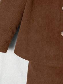 2pcs Young Boy Street Casual Solid Color Corduroy Letter Embroidery Pocket Long Sleeve Shirt And Solid Color Pants Set, Suitable For Daily Gathering, Vacation, And Outdoor Activities