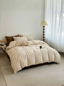 Cirelle Juego de ropa de cama de 3 piezas con estampado a cuadros y rayas de poliéster grueso, adecuado para niños, niñas, dormitorios, habitaciones, con cierre de cremallera, para todas las estaciones, suave y transpirable (incluye 1 funda nórdica, 2 fundas de almohada, sin relleno interior)