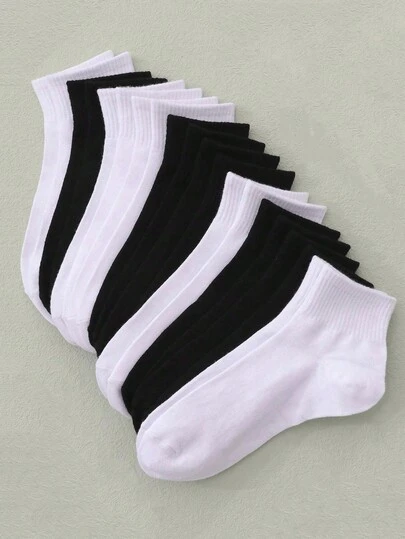 1/5 双装女士纯色休闲透气舒适中筒袜，适合日常穿着