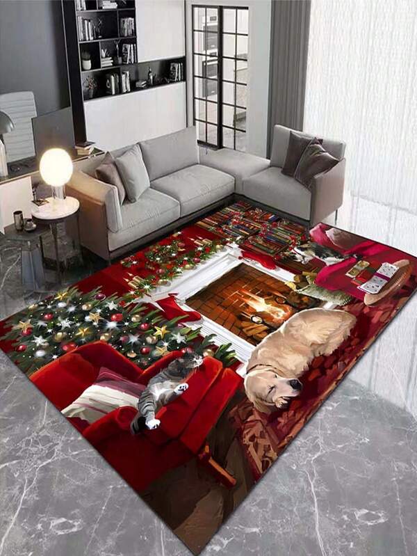 1 pieza Alfombra de estilo navideño, alfombra de terciopelo de cristal, alfombra grande para sala de estar, alfombra para sala de estar del hogar, alfombra de lado de la cama, felpudo antipolvo para entrada, felpudo de entrada para baño, apto para usar en dormitorio, lado de la cama, entrada y sala de estar