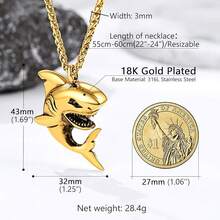 PROSTEEL Stainless Steel Shark/Octopus/Wolf Tooth Necklace For Men Women, Black/Gold/Silver Tone, Punk Rock Necklace, 22inch-24inch Adjustable, Come With Box-389426 - 01鯊魚金 - 查看 6