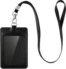 E&EY ID Badge Holder With Lanyard PU Leather Badge ID Card Holder Vertical (1)