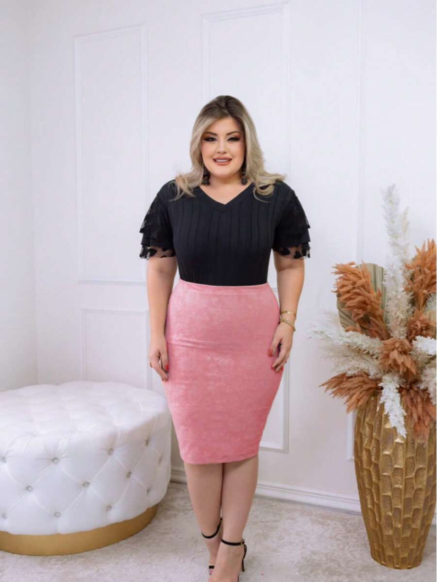 AVI Moda Crista Stylish Double Waist Knit Pencil Skirt For Parties And Everyday Wear - Coral Pink - View 1