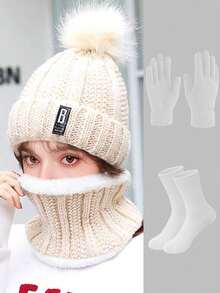 Set de 3 piezas de estilo coreano casual para mujer: gorro, bufanda, guantes, gorro de punto, adecuado para uso diario en otoño/invierno