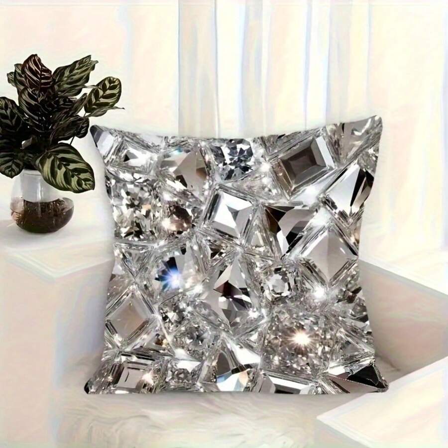 1pc Modern Luxury Pillow Cover - Elegant Diamond Pattern Cushion Case With Zip Closure, Soft Polyester Fabric - Sparkling Home & Car Decor For Living Room, Bedroom, Office, Stylish Accessory - 1 cái - Xem 1