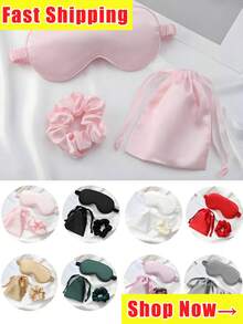 Sleep Eye Mask Set - Include Mask, Hair Band And Storage Bag, Breathable Satin Blindfold, Lightweight Blackout Eye Cover For Home, Bed, Airplane And Spa (Pink),Perfect Choice For Party Favors For Birthdays, Christmas, Halloween, And Other Celebrations. - Multicolor - View 1