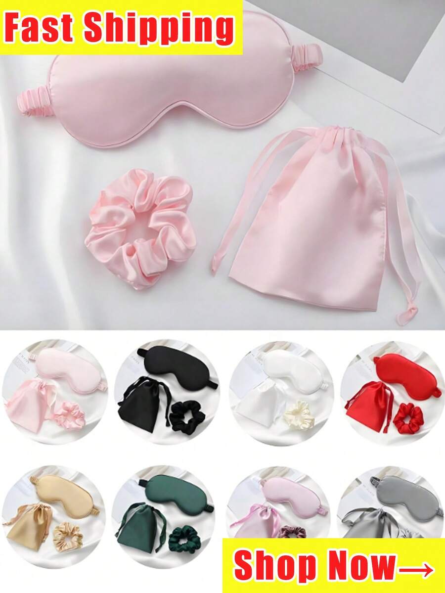 Sleep Eye Mask Set - Include Mask, Hair Band And Storage Bag, Breathable Satin Blindfold, Lightweight Blackout Eye Cover For Home, Bed, Airplane And Spa (Pink),Perfect Choice For Party Favors For Birthdays, Christmas, Halloween, And Other Celebrations. - Multicolor - View 1